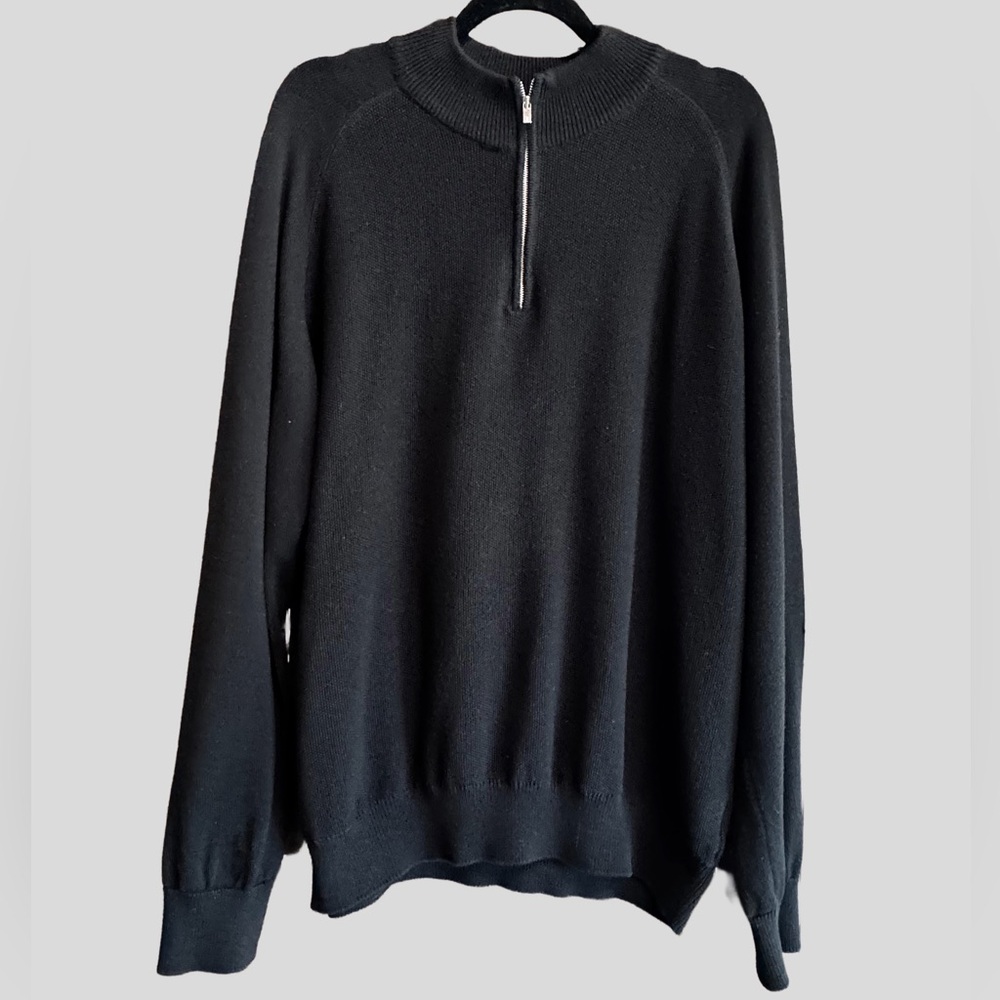 Faconnable Men's Black Quarter Zip Cotton Sweater